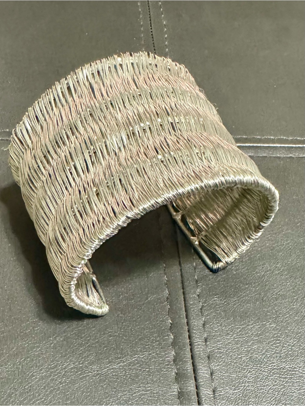 Metallic Silver Woven Wire Cuff Bracelet